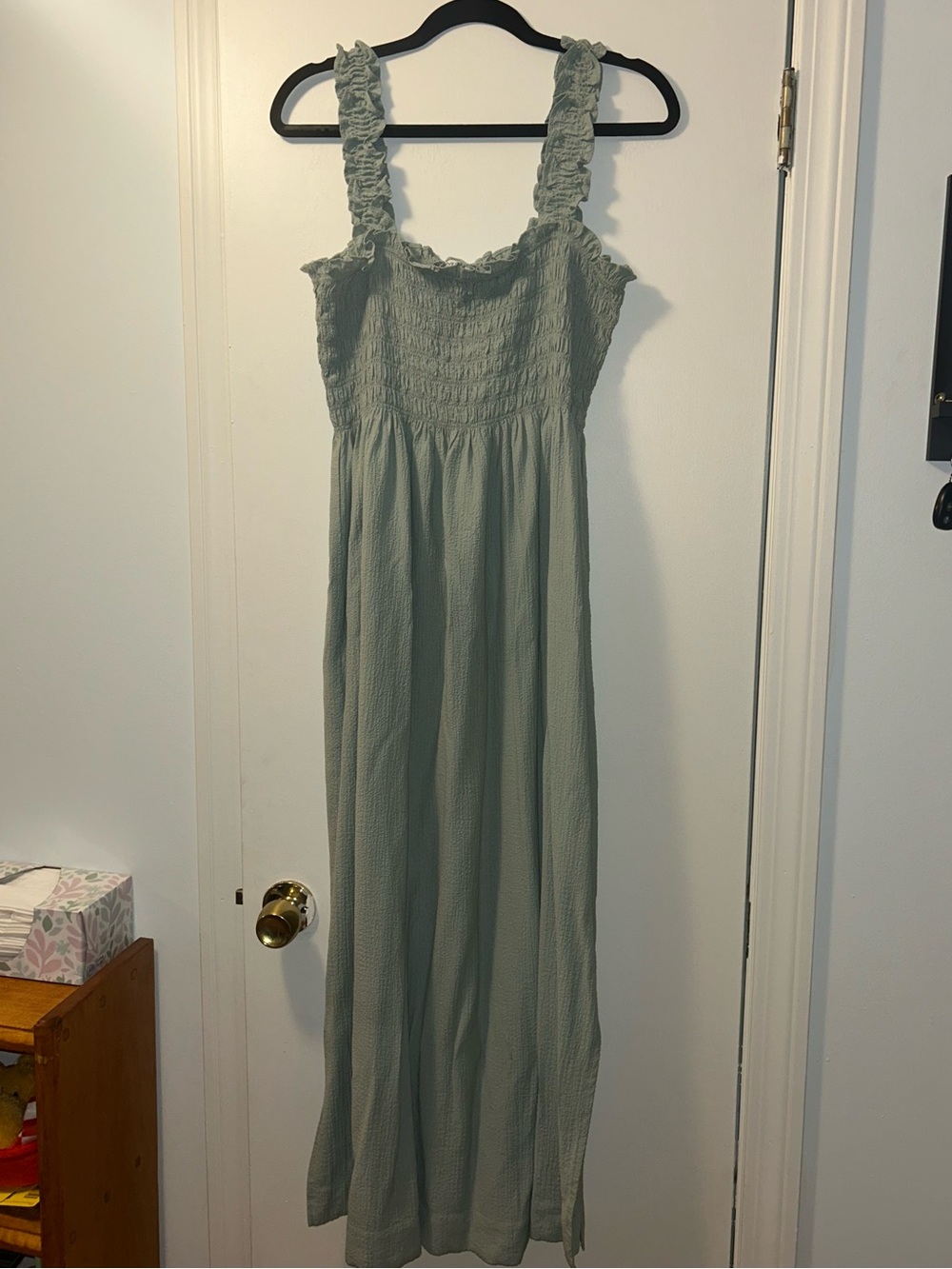 Calvin Klein Sage Green Smocked Ruffle Dress